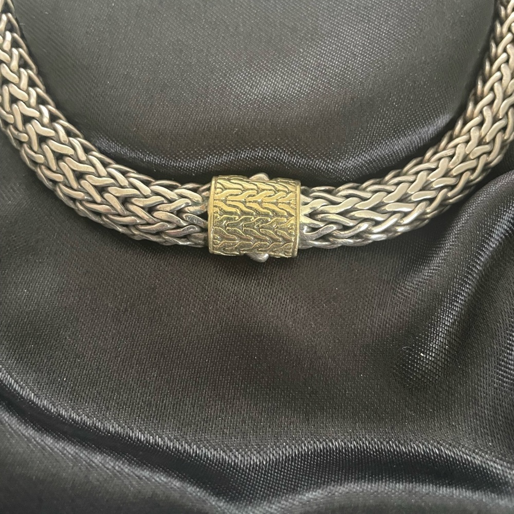 John Hardy Two-Tone Sterling Silver and 18K Gold Classic Woven Chevron Necklace - Picture 9 of 11
